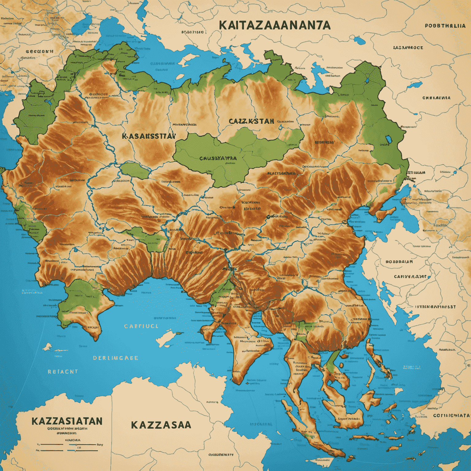 Карта Казахстана с отмеченными точками франшиз доставки круассанов