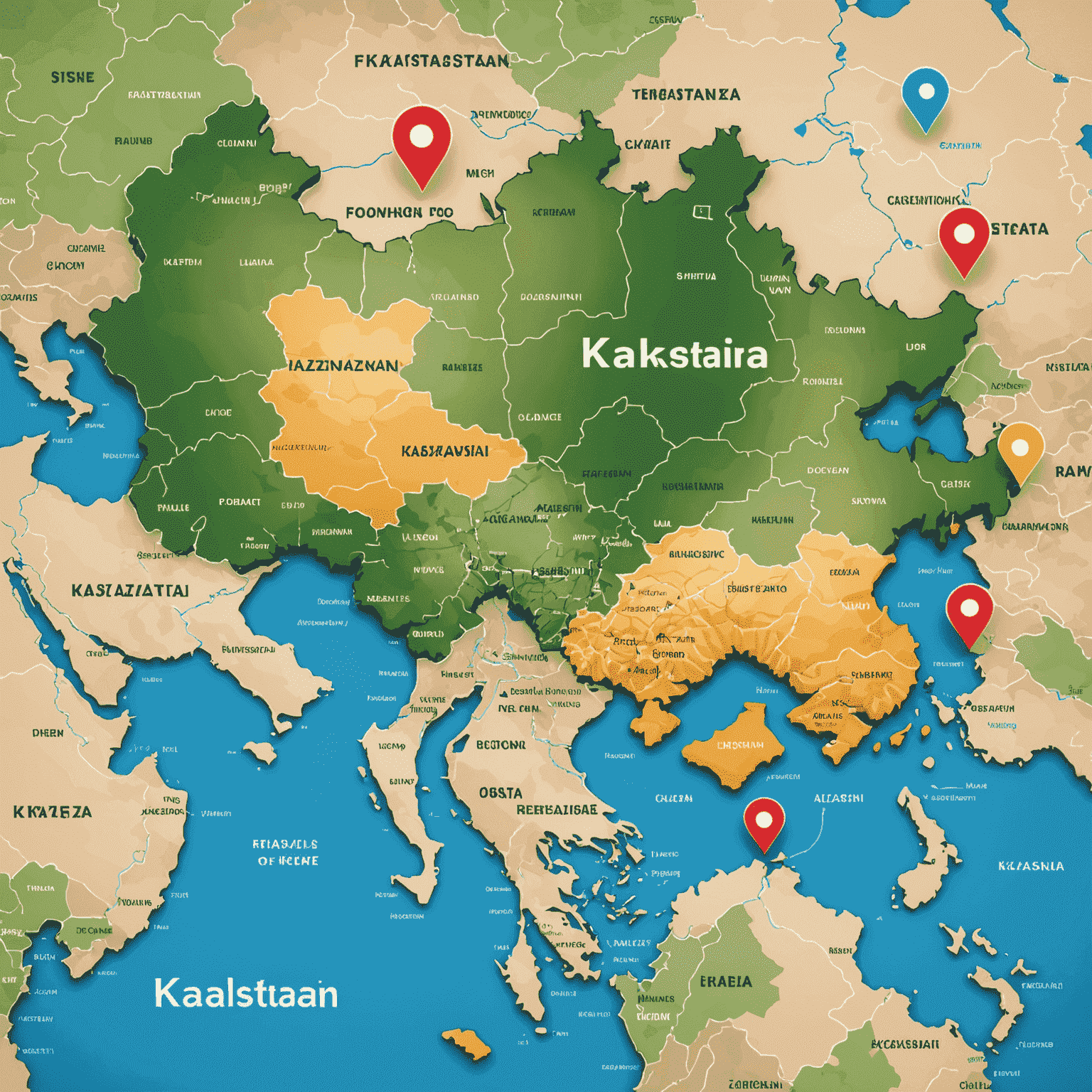 Карта Казахстана с отмеченными городами и иконками круассанов, символизирующими точки франшизы